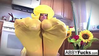 Abigail dresses up in kitchen shoving giant cucumber in pussy 😍🍆💦