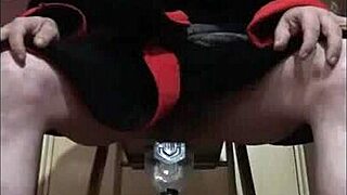 Bisexual dude on ladder guzzles own piss craving yours humiliated closeup