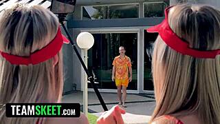 Skinny Shaved Teen Slut Seduces Lifeguards From CPR To Reverse Gangbang Orgy