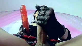 SHEMALE CUMS IN GLASS AND DRINKS OWN SPERM!