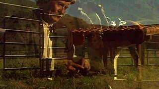 Brooke Ballentyne's chaps stay on during deep creampie ride