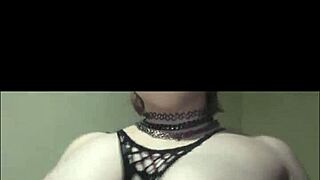 lingerie slut's huge natural tits bounce teasingly through see-through bra