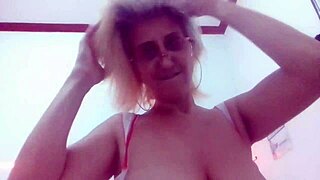 stella wildly sucks her own hot soft juicy big tits full on