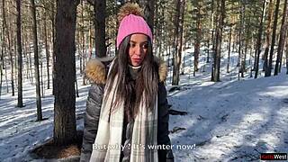 A stranger fills my pussy with cum during snowy forest creampie ride.