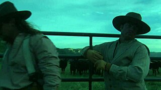 Brooke Ballentyne's chaps stay on during deep creampie ride