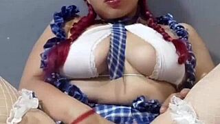 Big tits colombian schoolgirl fists tight pussy to squirt.