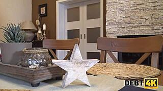 debt4k milf wife bangs guy on desk for cash 😏