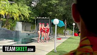 Skinny Shaved Teen Slut Seduces Lifeguards From CPR To Reverse Gangbang Orgy