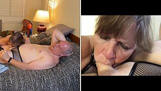 granny peggy sue deepthroats and swallows cum pov style