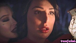 hot latina shemale deepthroats then fucks big tits babe's shaved pussy hard