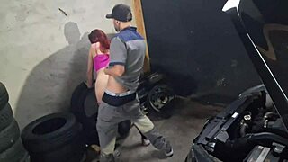 Young redhead takes mechanic's cock instead of car fix