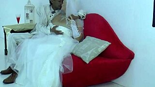 Chubby British granny bride in fishnets rides interracial cock hardcore