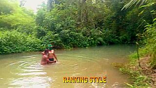 curvy blonde's fat ass rides monster cock cowgirl in river city romantic pounding.