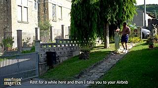 Big-ass Latina Mariana Martix bangs muscular Italian outdoors bareback.