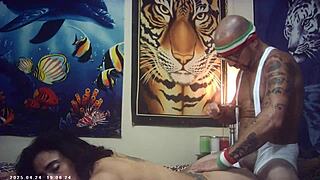 behind scenes first timer skinny glasses model tests italian pounding machine