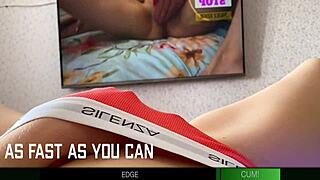 Babe fights not to cum in this intense jerk off challenge!