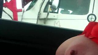 aussiefox flashes her tits teasing truckers on the road