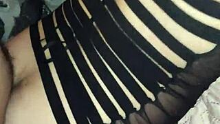 Wife's see-through lingerie pov pounding with mature crossdresser