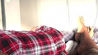 Early morning handjob leads to sticky cum release close up