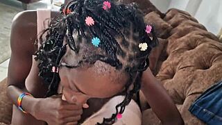 skinny ebony babe teases sucks rides huge black cock homemade