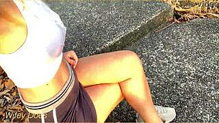 short miniskirt flashes shaved pussy outdoors oops