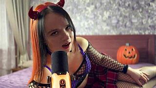 hot goth succubus asmr halloween cosplay teases pierced nipples 🎃😈