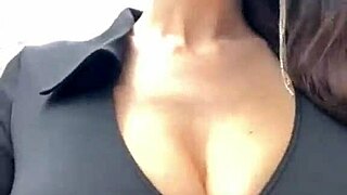 Stepmom's big natural tits bounce as she walks outside publicly