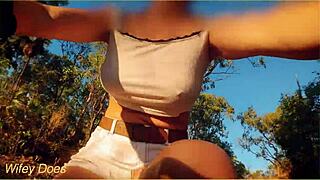 Milf dares flashing huge tits on public bike?