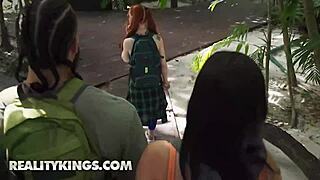 Roxie Sinner Amy Quinn campsite ffm threesome cowgirl lick scissoring outdoors