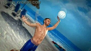 redhead beauty plays topless beach ball tease