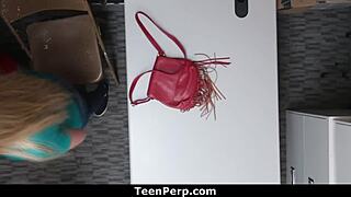 Petite teen perp bends for lp officer's monster black cock punishment in shop office