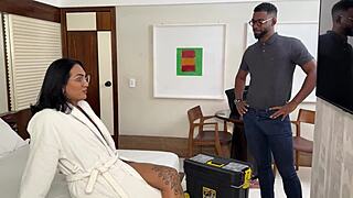 motel tech fixes tv then takes my ass