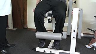 patient's shaved pussy heels crush doctor's deepthroat assfucking