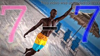 redhead beauty plays topless beach ball tease