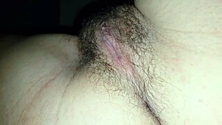Juicy hairy latina wife's big wet pussy up close
