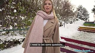 Blonde student slurps big cock then rides outdoors?