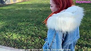 Risky Stranger Fucks Pretty Redhead Pussy in Restaurant Toilet