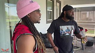 stepdad and buddy tag team ebony teen with bbc cowgirl and doggystyle pounding