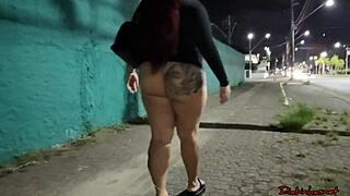 Sabrina Strong's giant tattooed Brazilian ass flashes traffic in bold public outdoor tease, stopping cars cold.