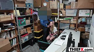 naughty teen thief caught stealing punished by burglar boss's monster cock in garage office
