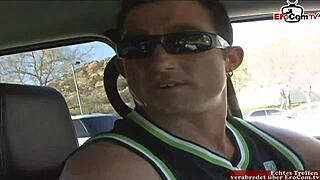 Street-picked brunette milf with huge fake tits sucks and fucks hard cock till facial cumshot