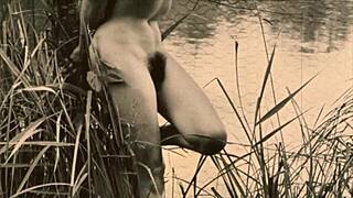 vintage hairy beavers exposed nude in wild nature settings