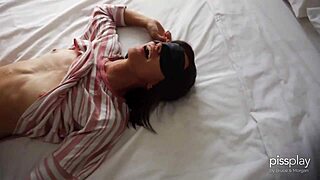 morgan blindfolded takes rough fuck drinks piss huge facial blast