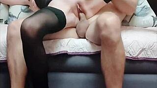 He spreads her mature wife's legs wide for rough assfucking right in the bedroom.