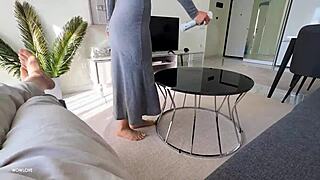 step mom catches step son hard and lets him explode cum all over her huge round ass