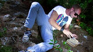 lora row's shaved teen pussy pounded hard outdoors with facial finish