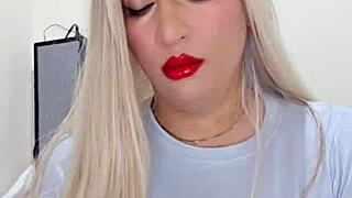 webcam transsexual crossdresser tests new toy on camera close up