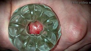 Neighbor's first-time solo toy play oozes cum close-up