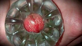 Neighbor's first-time solo toy play oozes cum close-up