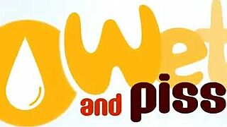 Big-boobed redhead guzzles piss from her toy-filled pussy.